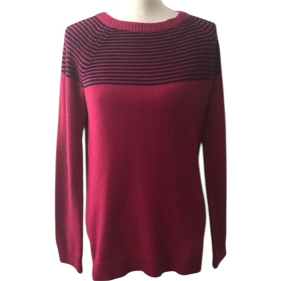 Talbots women’s cozy nordic style Cabincore wool blend sweater in pink/navy SZ M - Picture 1 of 3